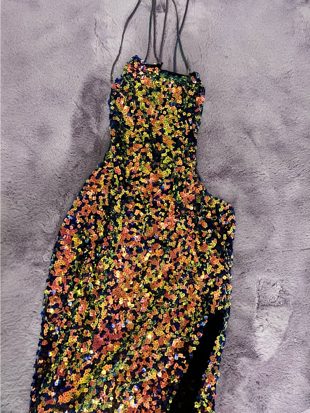 Sequined Multi-Color Side-Cut Mini Dress - Picture 4 of 6